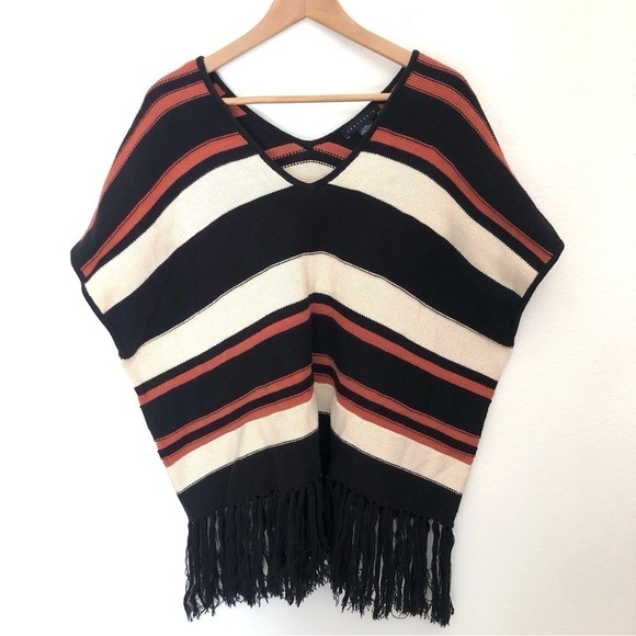 Sanctuary Striped Sweater Poncho With Fringe L/XL - Picture 5 of 16